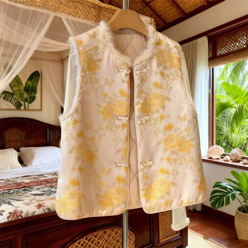 Spring and Autumn Fashion Simple Casual Temperament Ladies Vest Coat Chinese Retro Design With Padded Vest Coat With Cotton New