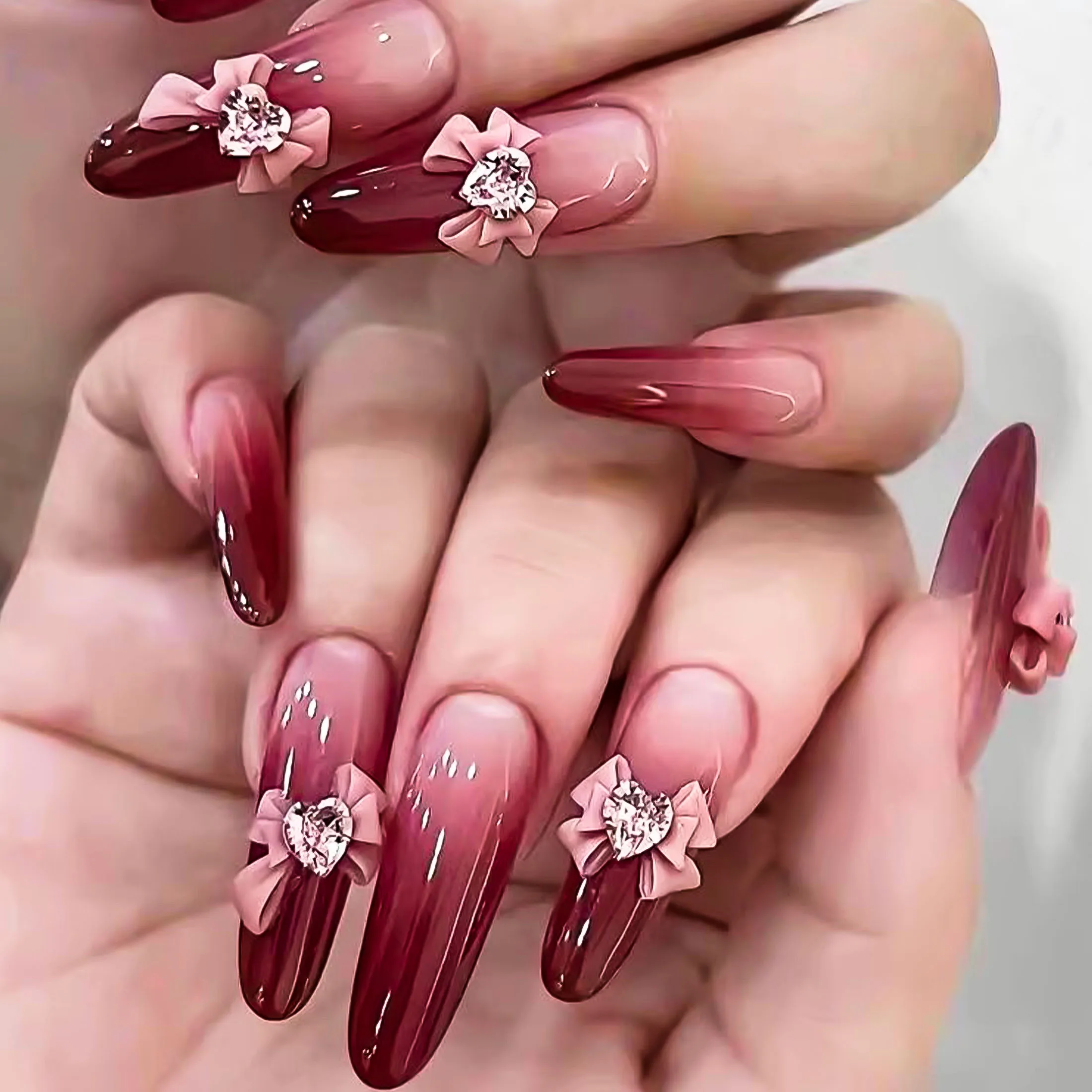 20 قطعة ثلاثية الأبعاد الشريط القوس لامعة كريستال المحبة القلب مسمار التدريبات ل مانيكير تصميم ملحق لتقوم بها بنفسك مسمار الفن الديكور #1