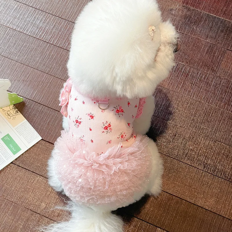 

Pet Floral Dress Mesh Dress Autumn and Winter Pet Plush Vest Dog Couple Outfit Dog Clothes for Small Dogs Designer Dog Clothes
