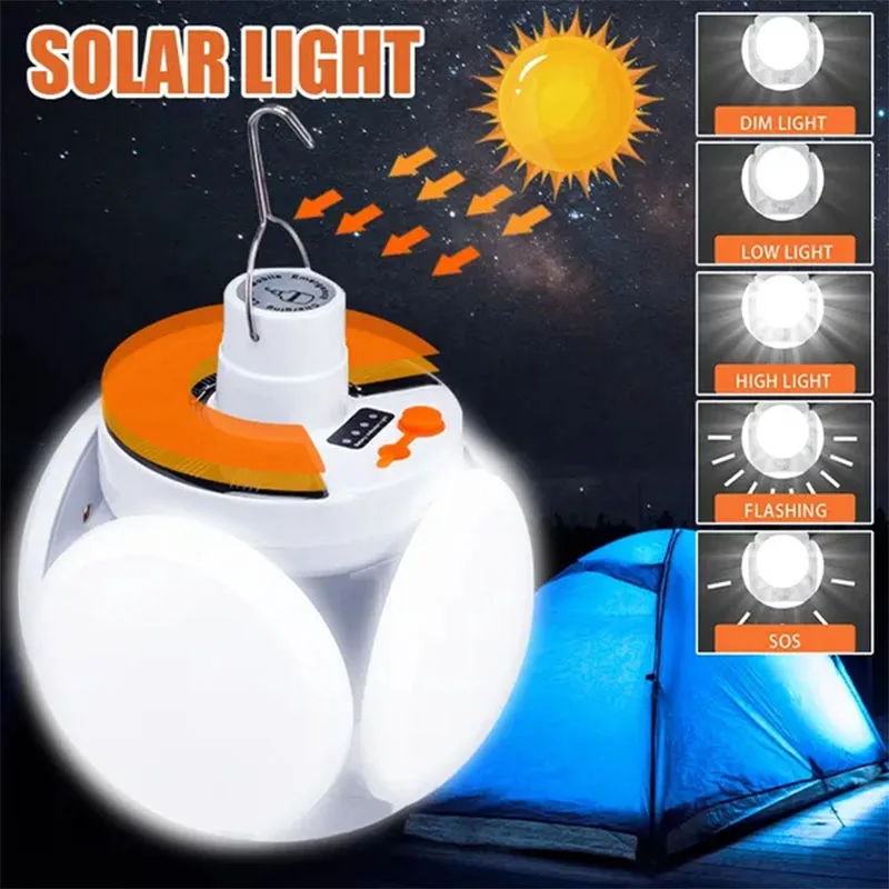 Luz Solar plegable para exteriores, bombilla LED portátil recargable por USB, luces de búsqueda, antorcha de Camping, lámpara de emergencia para cortes de energía