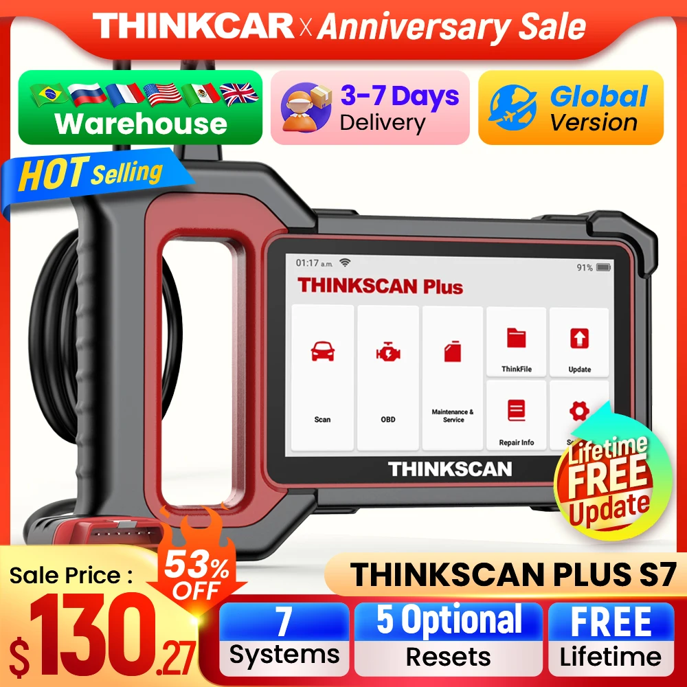 THINKCAR THINKSCAN PLUS S7 Professional Car Diagnostic Tools Automotive OBD2 Scanner Diagnose Code Reader 5 Resets Free Update