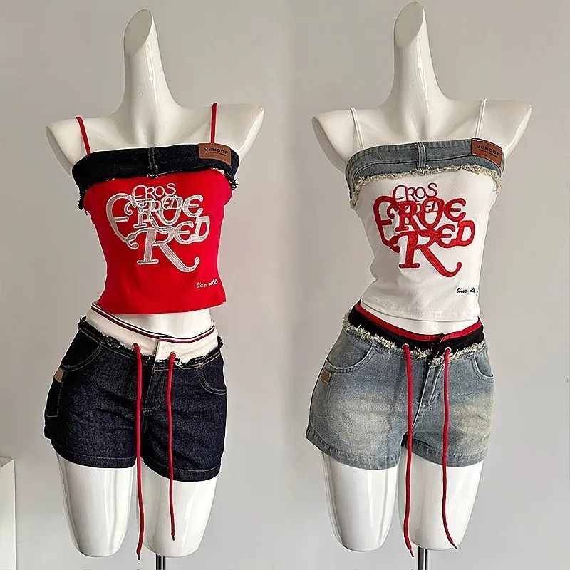 

Джинсовые шорты Y2K Millennium с низкой посадкой, женские летние шорты для танцев, облегающие, с высокой талией, пэчворк