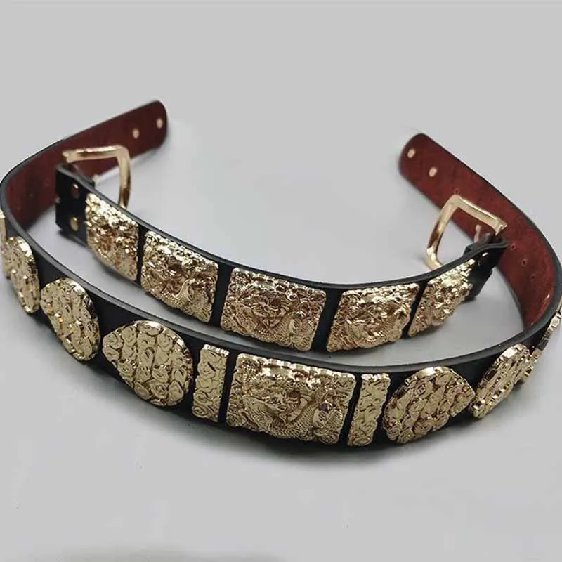 Unisex Draak Patroon Hanfu Riem Chinese Vintage Hanfu PU Zwart Metalen Riem Ronde Hals Jurk Hanfu Accessoires Riem Voor Mannen Vrouwen