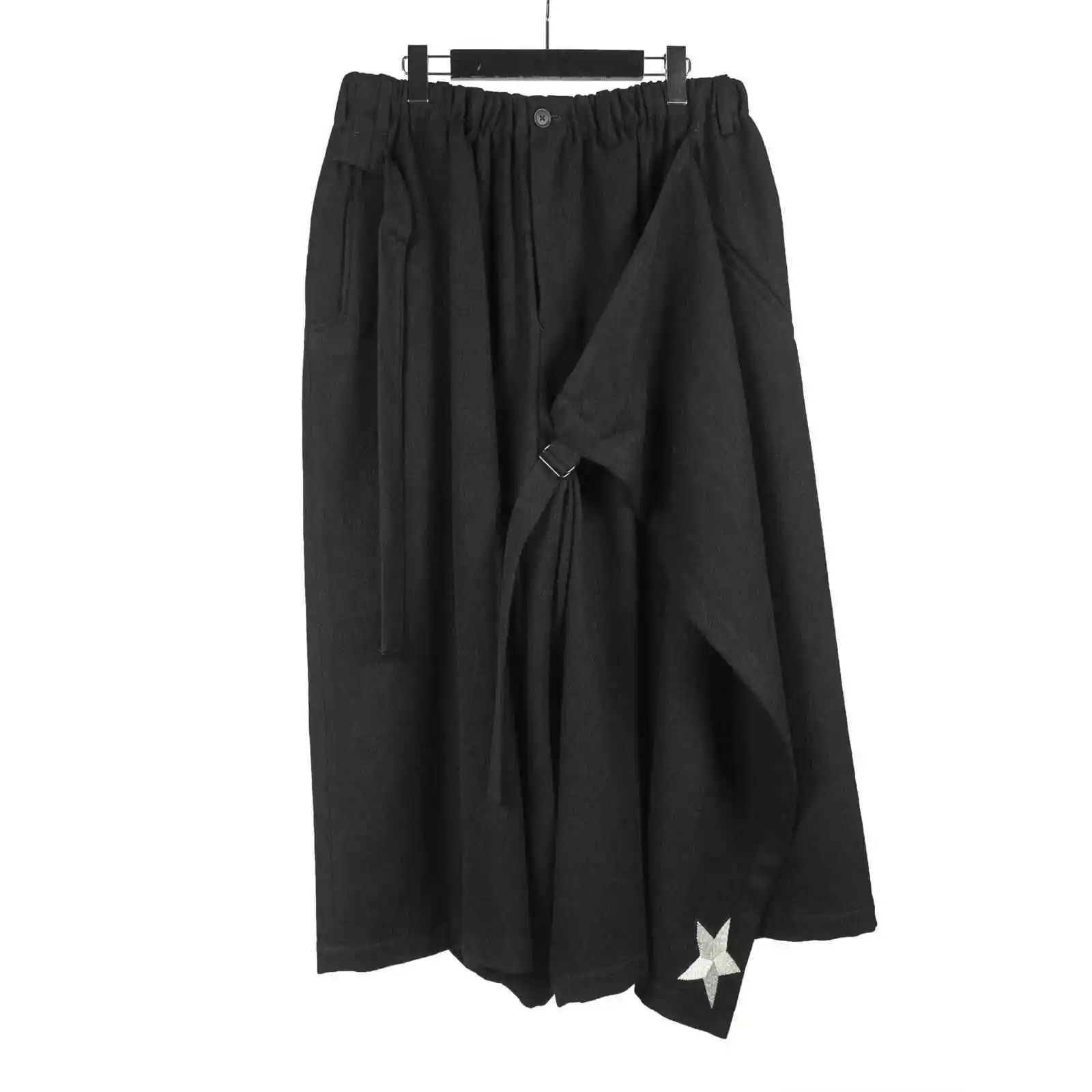 

TOP-YAMOTO японский оригинальный дизайн темно-нишевые черные свободные шерстяные брюки с эластичной резинкой на талии