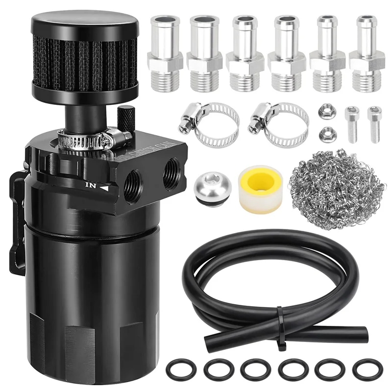 

Car Baffled Oil Catch Can Tank Kit with Breather 300ml Aluminum Polish Engine Air Oil Separator Tank Reservoir Kit Universal ﻿