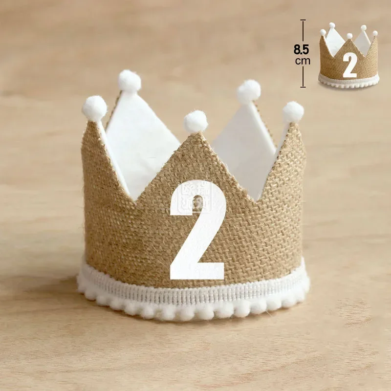 Chapeau de fête d'anniversaire en toile de jute pour bébé garçon et fille, bandeau de sauna en lin, casquette de travailleurs adultes, couronne de bébé, 1/2, 1, 2, 3, 4, 5, 6, 7, 8, 9 ans, 100