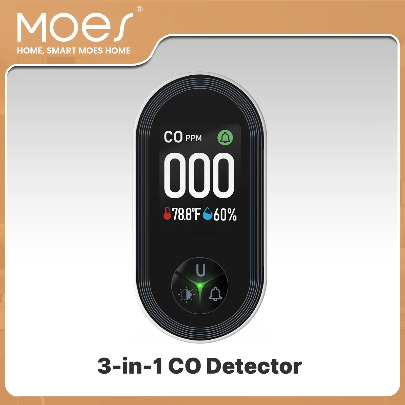 MOES 3in1 CO Carbon Monoxide Detector Gas Alarm Plug-in Display Temperature Humidity Monitor with Sound Warning
