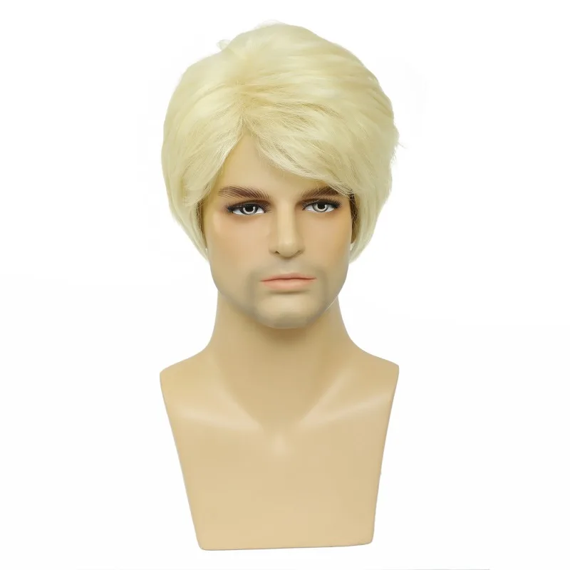 Short Men Wig 613 Blonde Wig Straight Synthetic Wig for Male Hair Fleeciness Realistic Natural Blonde Toupee