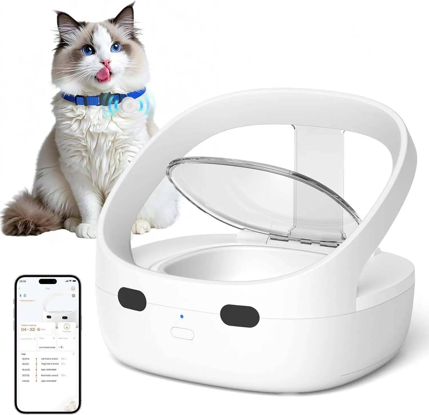 

RFID collar activates cat feeder, multi cat intelligent automatic chip feeder, supports wet and dry food,prevents pinch injuries