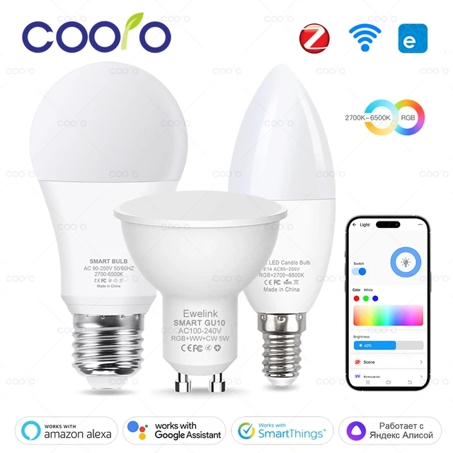 Inteligentna żarówka LED WiFi Zigbee z możliwością przyciemniania E27 E14 GU10 RGBCW 3000-6000K Lampa świecowa LED dla aplikacji Ewelink Alexa Google Home Yandex