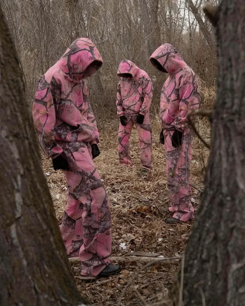 Retroใหม่Y2K CamouflageรูปแบบHoodie Hip Hopผู้ชายและผู้หญิงสีชมพูStreetwearอินเทรนด์Pullover Punkแฟชั่นสบายๆCamo