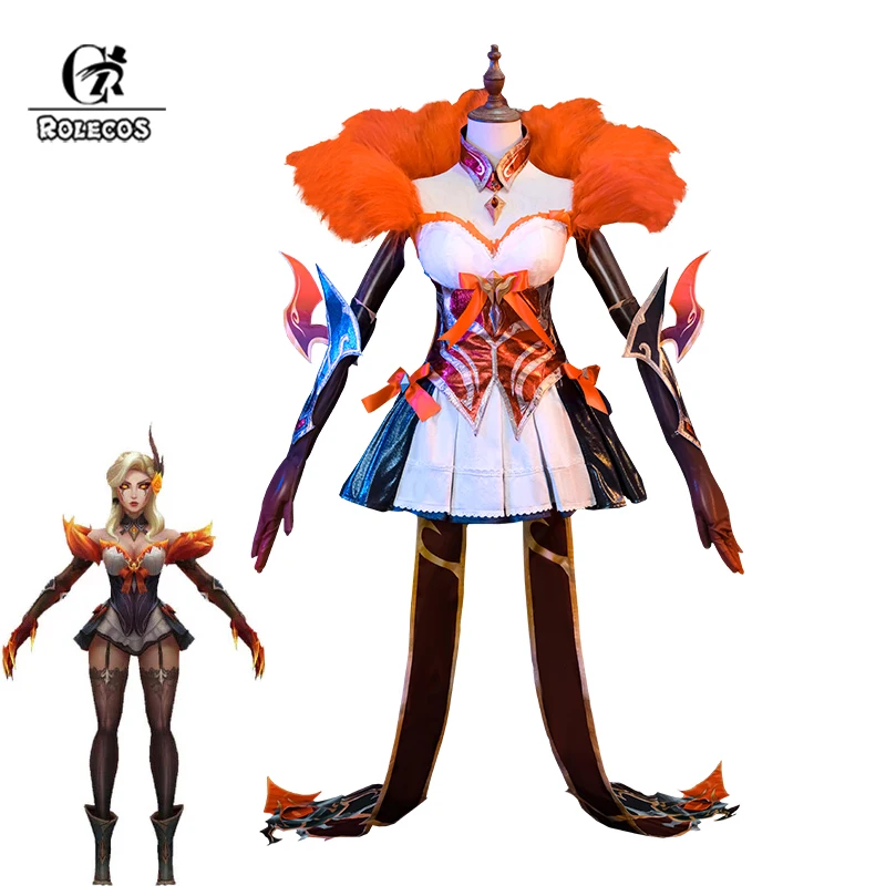 ROLECOS Game LOL Western Magic Shadow Evelynn Cosplay Costume LOL High Noon Evelynn Costume Women Orange Dress Full Set