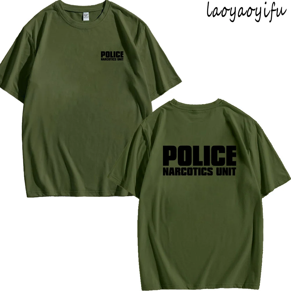 Vintage T Shirt Police-Narcotics Unit Print T-shirt Tops Letters Graphic T Shirts Men T Shirt Women Clothes Unisex Cotton Tee