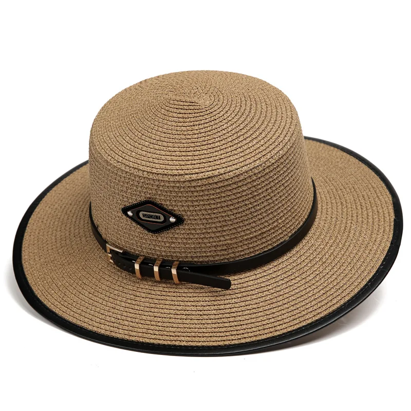 Summer Elegant Pearl Chain Flat Sun Hat Women's Straw Panama Wide Brim Anti-UV Beach Cap Feminino Chapeu Girl Topee