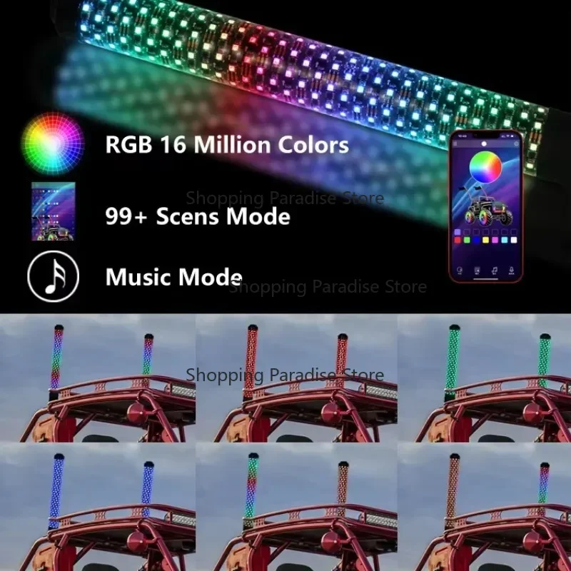 Light Emitting Diode Whip Light, Dancing and Remote Music, Brake Reverse, via App, 2 in, 3 in Diameter, 2.2 in
