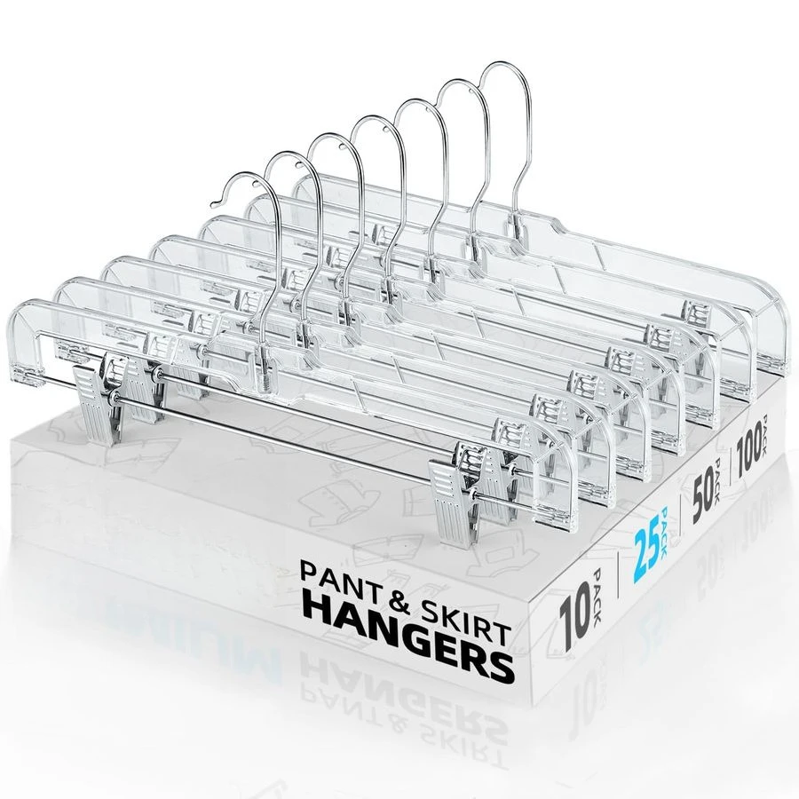 

Прозрачные вешалки для брюк с зажимами, 25 штук, нескользящие вешалки для юбок для женщин, улучшенные прочные пластиковые вешалки с зажимами для брюк и штанов