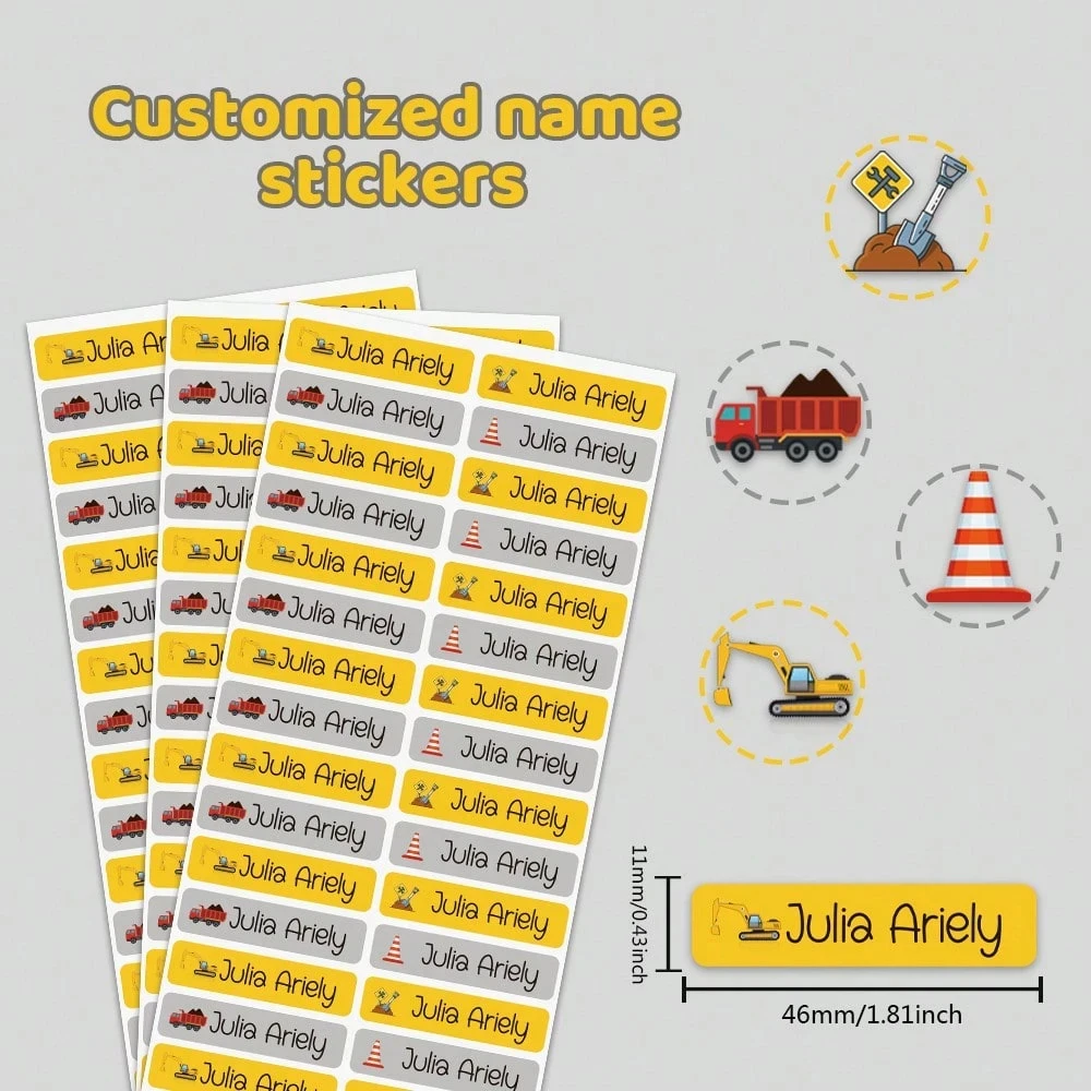 4,6 cm langer individueller Namensaufkleber, personalisierter Cartoon, frisch, niedlich, wasserfest, modernes Schulbedarf-Etikett, individuelle Namensaufkleber