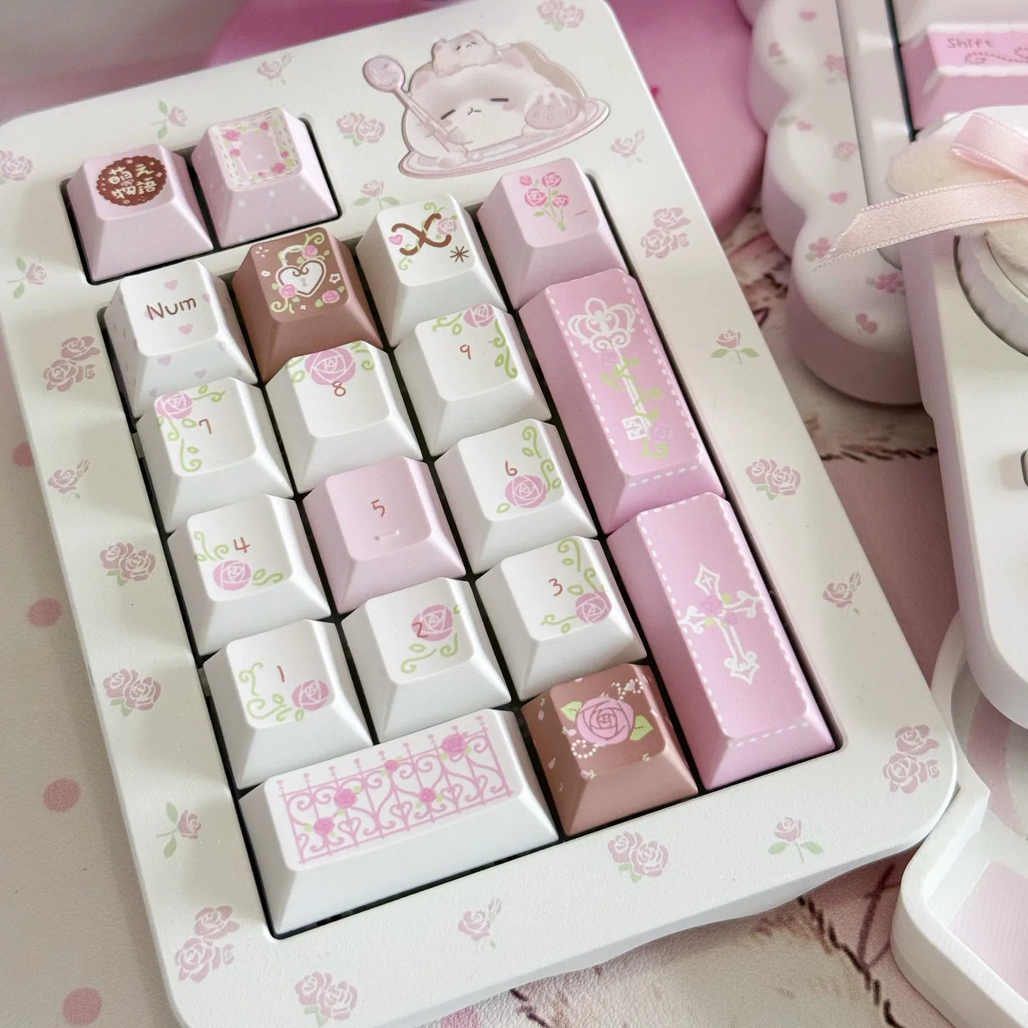 Rose Tea Theme Pink Keycaps Set PBT Keyboard Caps Custom MOA Cherry Profile Keycaps for Mechanical Keyboard Accessories MX