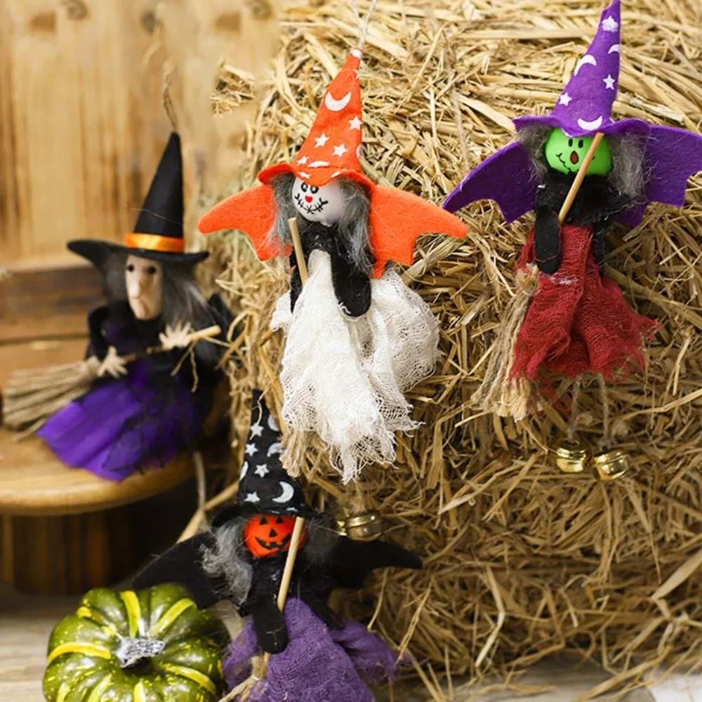 Party Decoration Creepy Halloween Ornaments Miniature Colorful Witch Doll Hanging Desktop Plush Hanging Pendant Tree