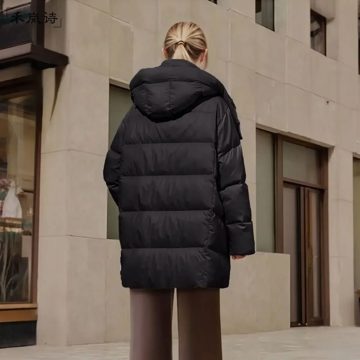 Winter New Women's Down Jacket Commuting Hooded Straight Tube White Duck Down Windproof Jacket