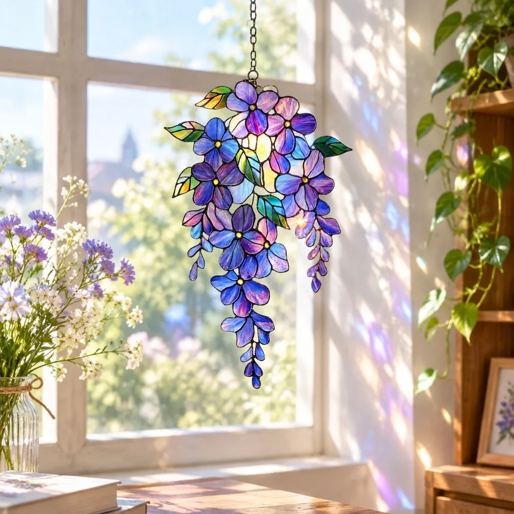 3 pcs 2D Flat Acrylic Wisteria Branch Hanging Ornaments Colorful Light-Catching Window Pendant Decoration Home Decor Sun Catcher