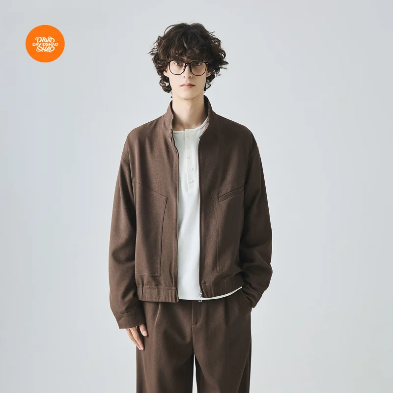 

DAVIDSHAO Top Quality EU US Size Luxury Men's Jacket Autumn High Street Loose Stand Collar Wrinkle-Resistant Zipper Casual Coat