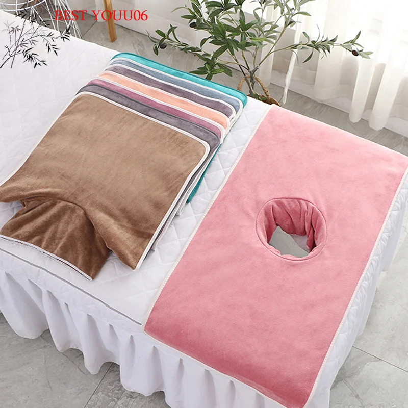 Hot 40*80cm Thickened Beauty  SPA Massage Table Planking Face Towel with Hole Bed Bandana