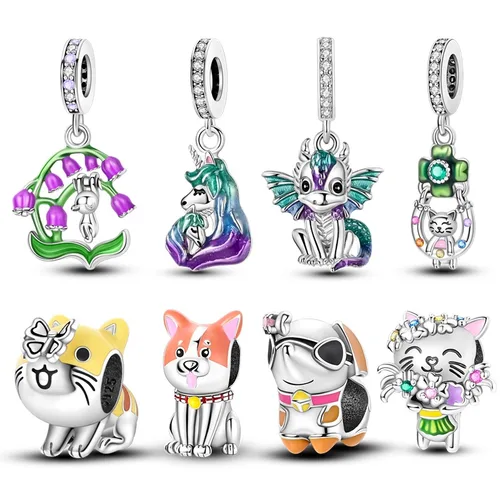 실버 컬러 오리지널 귀여운 새끼 고양이 강아지 시리즈 펜던트 핏 판도라 팔찌, DIY 매력 펜던트, 여성 쥬얼리, 핫 세일, 신제품 