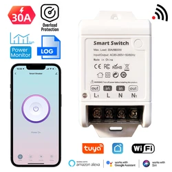 Tuya 30A Smart Switch Circuit Breaker Power Monitor Overload Protection Home Automation Module Works with Alexa Google Assistant