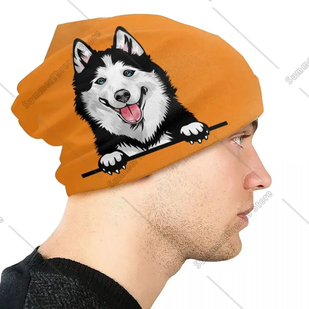 Siberian Husky Skullies Beanies Caps Unisex Winter Warm Knitted Hat Fashion Alaskan Malamute Dog Bonnet Hats Outdoor Ski Cap