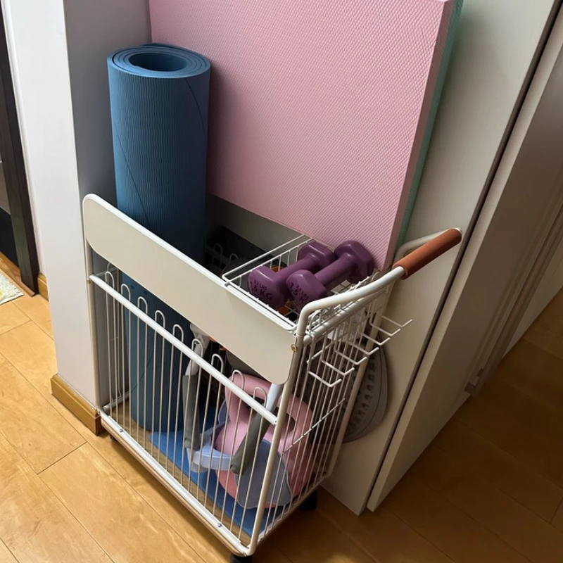 Wheeled Yoga Mat Dumbbell Storage Basket Heavy-Duty Kettlebell Organizer Large Capacity Badminton Rack Holder Gym Equipment Rack