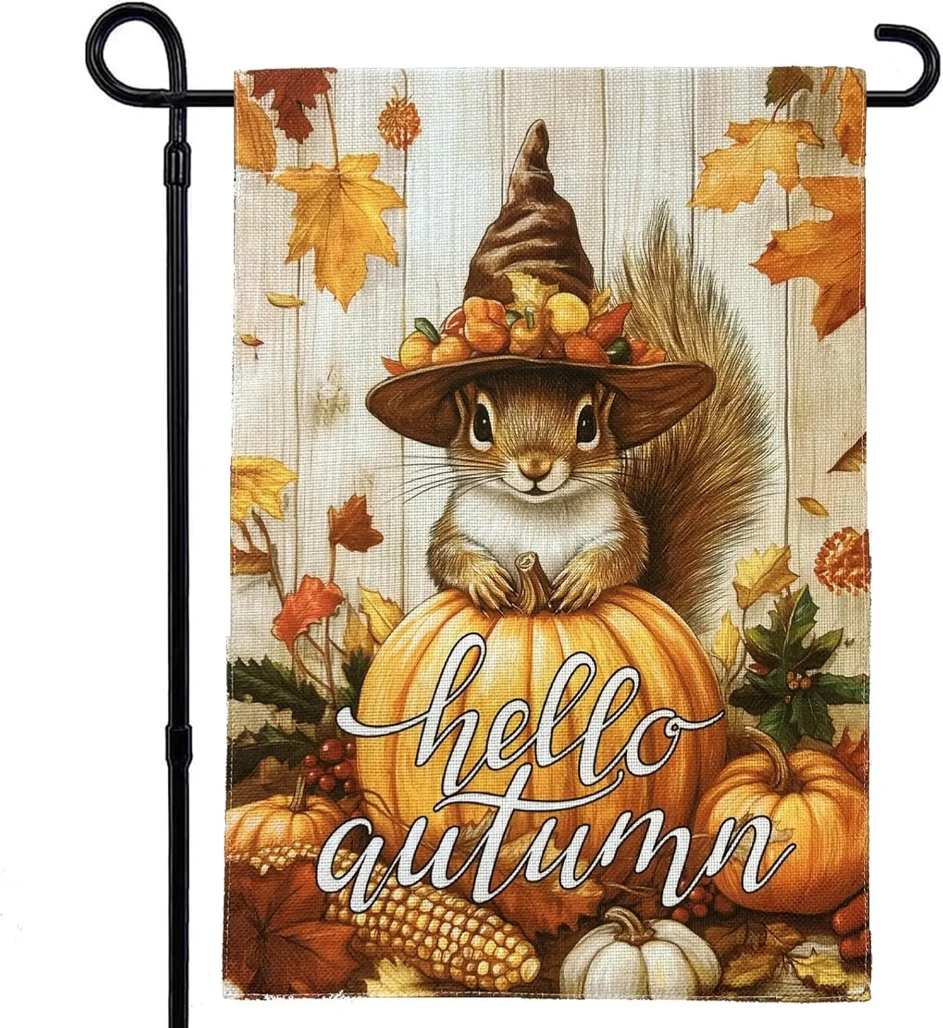 Double Sided Fall Garden Flag 12x18 Inch Hello Autumn Squirrel Pumpkin Burlap Garden Flags for Outside Yard Holiday Thanksgi WZZ