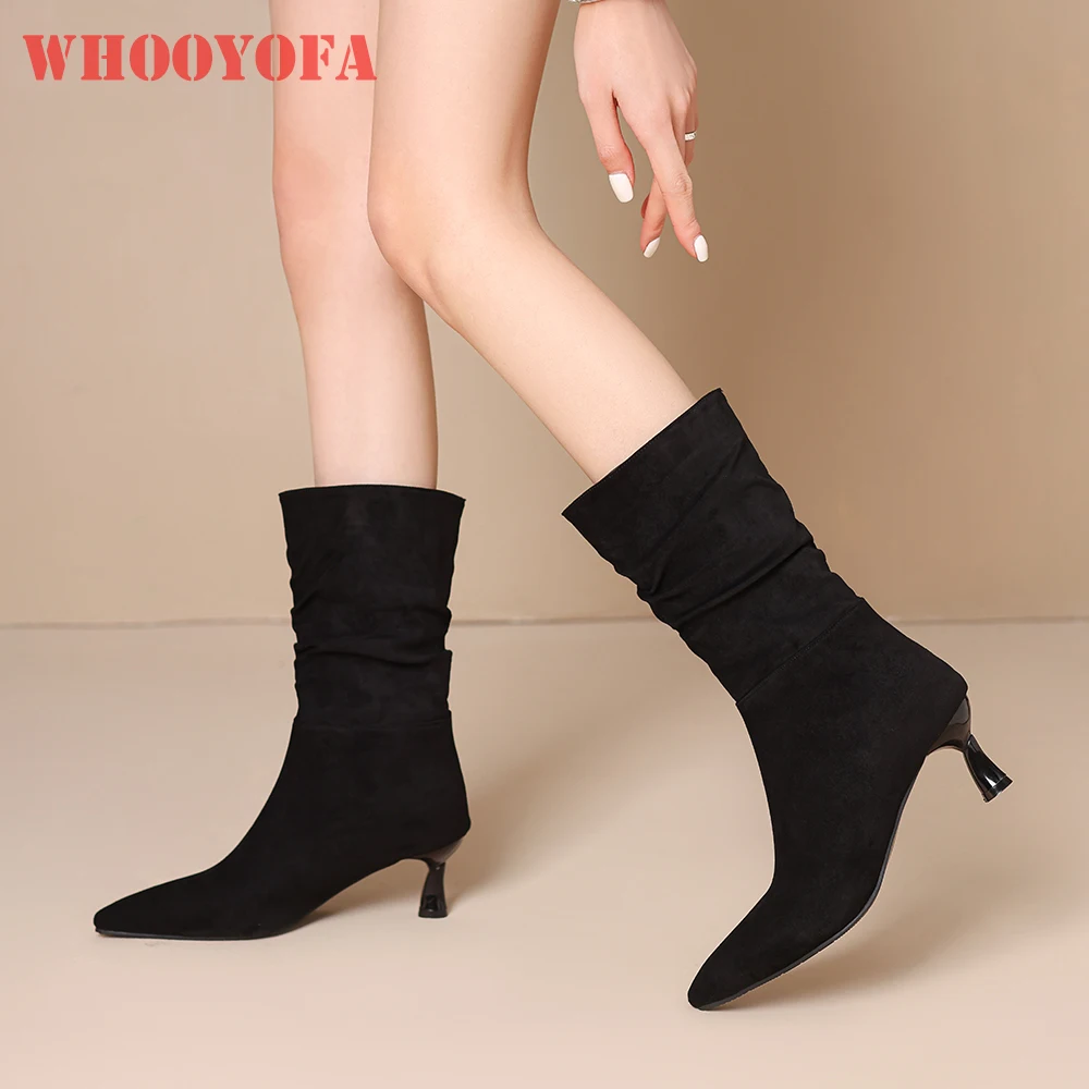

2025 New Winter Mature Black Wine Red Women Mid Calf Boots High Heel Office Lady Shoes Plus Small Big Size 32 11 43 45 48