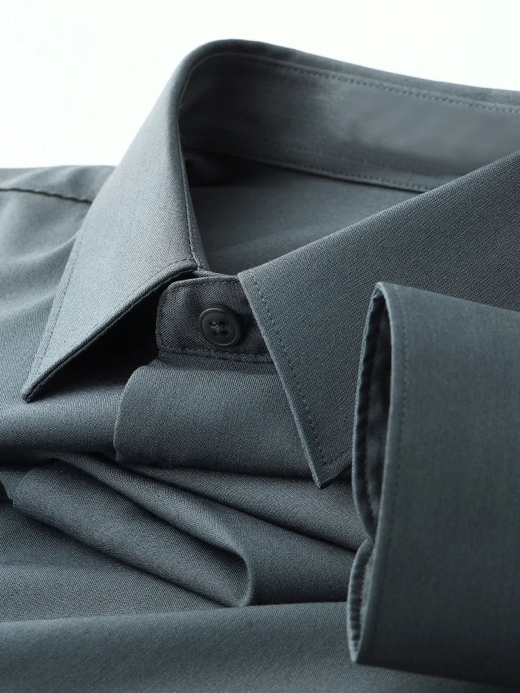 

Мужская повседневная рубашка с длинным рукавом, легкая в уходе, для бизнеса, весна 2024, модная, городская, из полиэфирного волокна, приталенная, не требует глажки