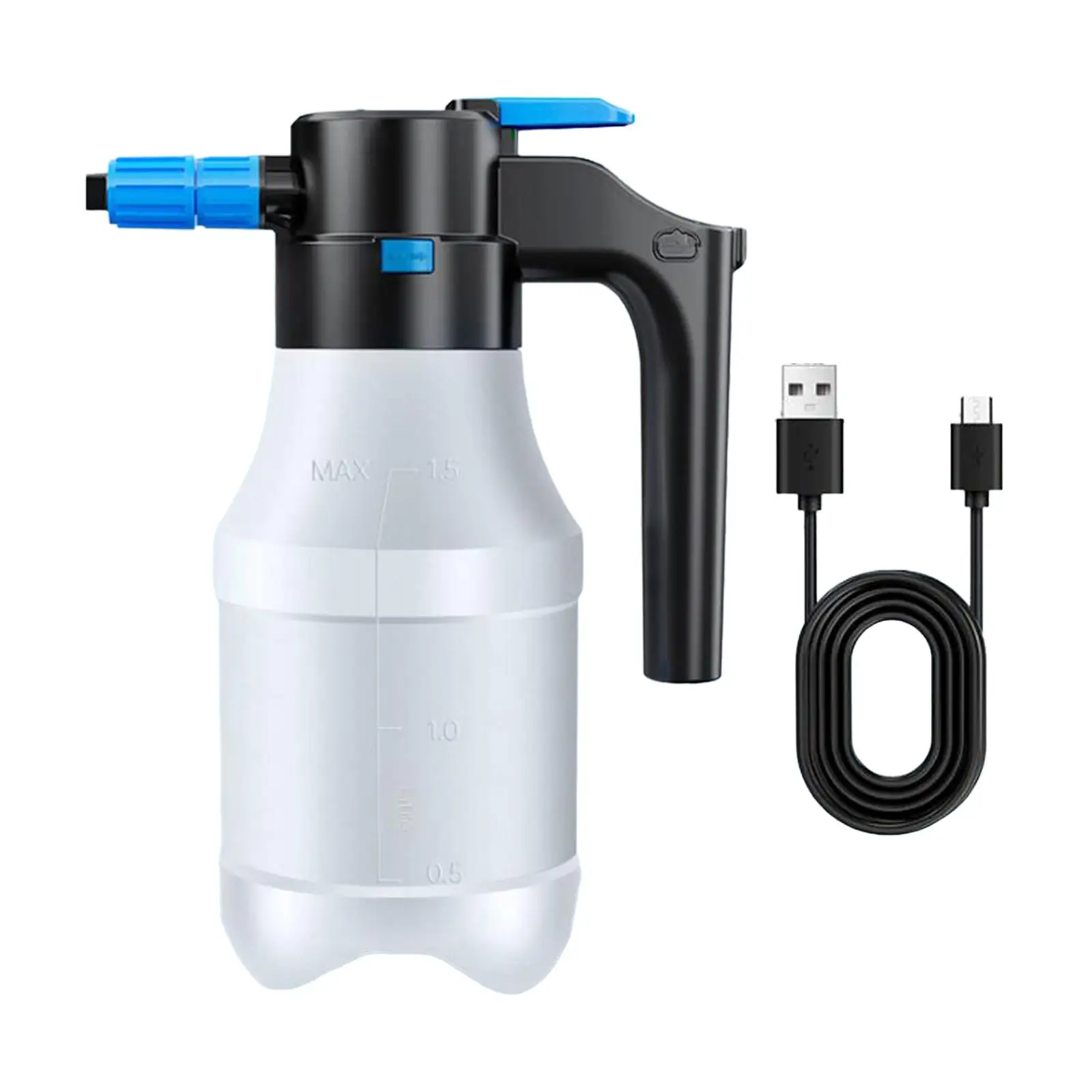 Cordless Pump Foam Sprayer Car Washing Accessory with USB Charging 1.5L Portable Spray Bottle for Vehicle Cleaning and Plant