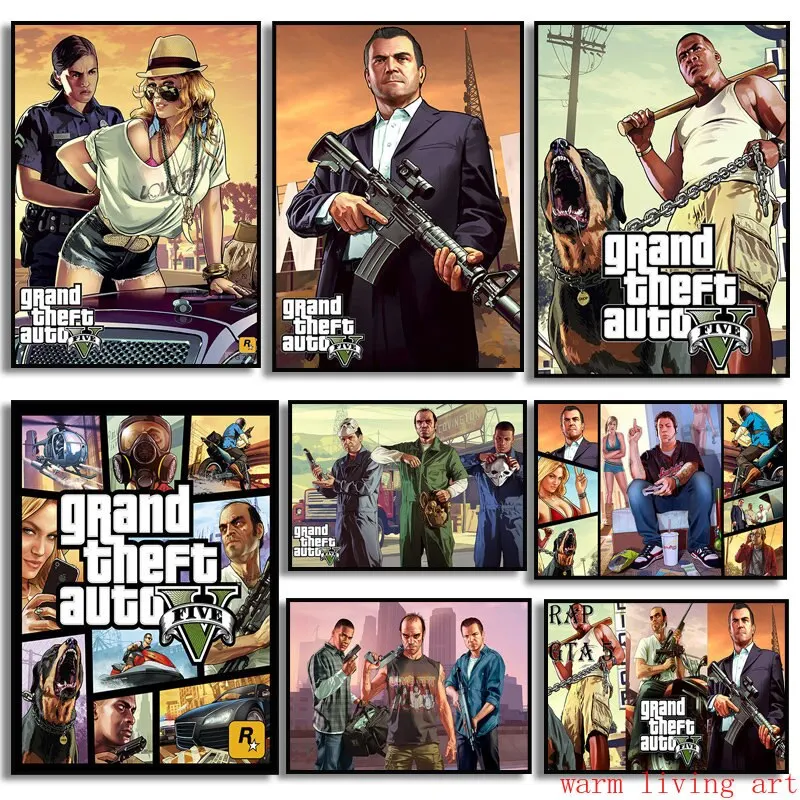 GTA لعبة فيديو الفن قماش اللوحة المشارك ديكور لغرفة المعيشة جدار غرفة الألعاب ديكور المنزل #1
