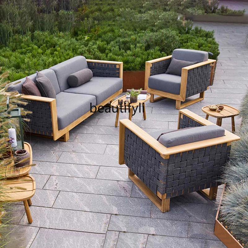 Nordic Outdoor Sofa and Tea Table Combination Outdoor Terrace Rattan Recliner Courtyard Leisure Furniture