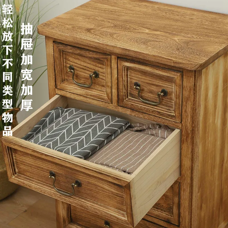 Drawer storage cabinet Living room solid wood chest bedroom American retro locker Organizing cabinet Multi-layer storage