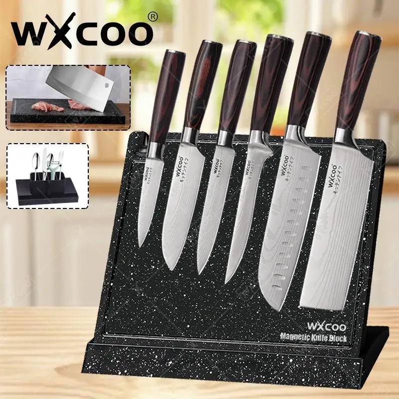 WXCOO Kochmesser mit Damaskus-Muster, professionelles japanisches Messer für Küchenblöcke, scharfes Gemüseschneidermesser, Schneidemesser-Set