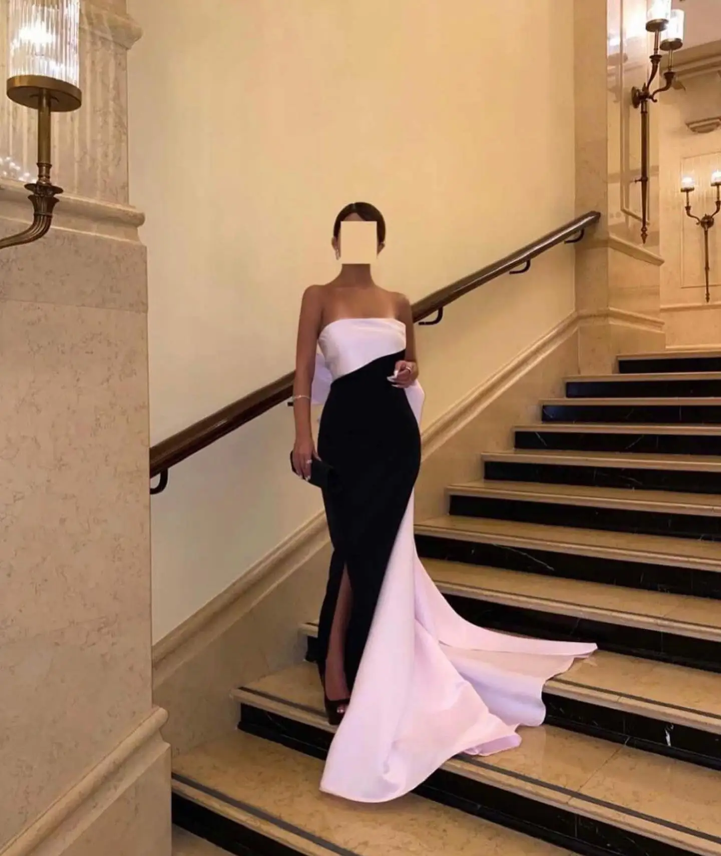 

Customized Elegant Bow Satin Evening Dress High Quality Strapless Straight Sleeveless Panel Train Floor Length Celebrity Gowns