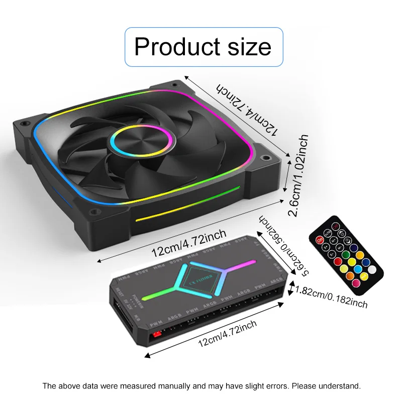 Cooling Fan Kit 6x120mm ARGB Fan + 9-Port PWM ARGB Hub Magnetic Back PC Cooling Fan Controller Remote Control (Battery Not Incl)