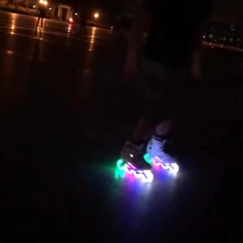Roller Skating Wheels Wear-Resistant Adult Children Light-Up Flashing Flat Flower Brake PU Rubber Skate Shoes Accessories Model