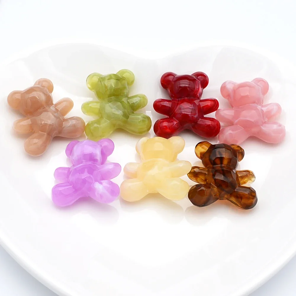 5 Pieces  30 * 32mm  Jelly Colored Small Bear Beads with Holes  DIY Makes Necklace, Bracelet, Clothing Accessories Materials