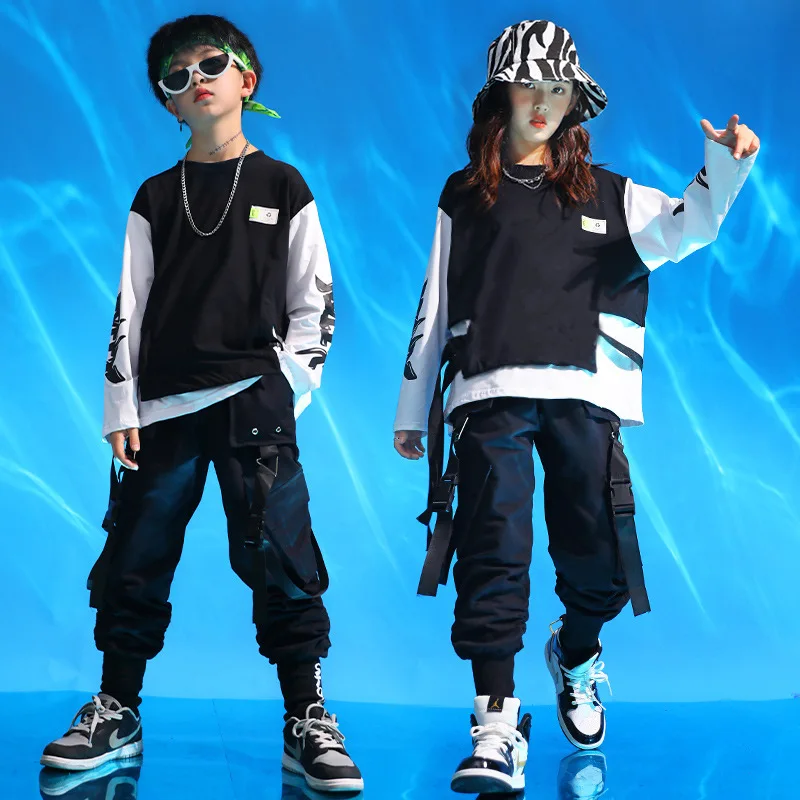 Taktische Cargo hose für Mädchen Jungen Tanz kostüm Kleidung Kind coole schwarze Hip Hop Kleidung Streetwear Harajuku Jogger