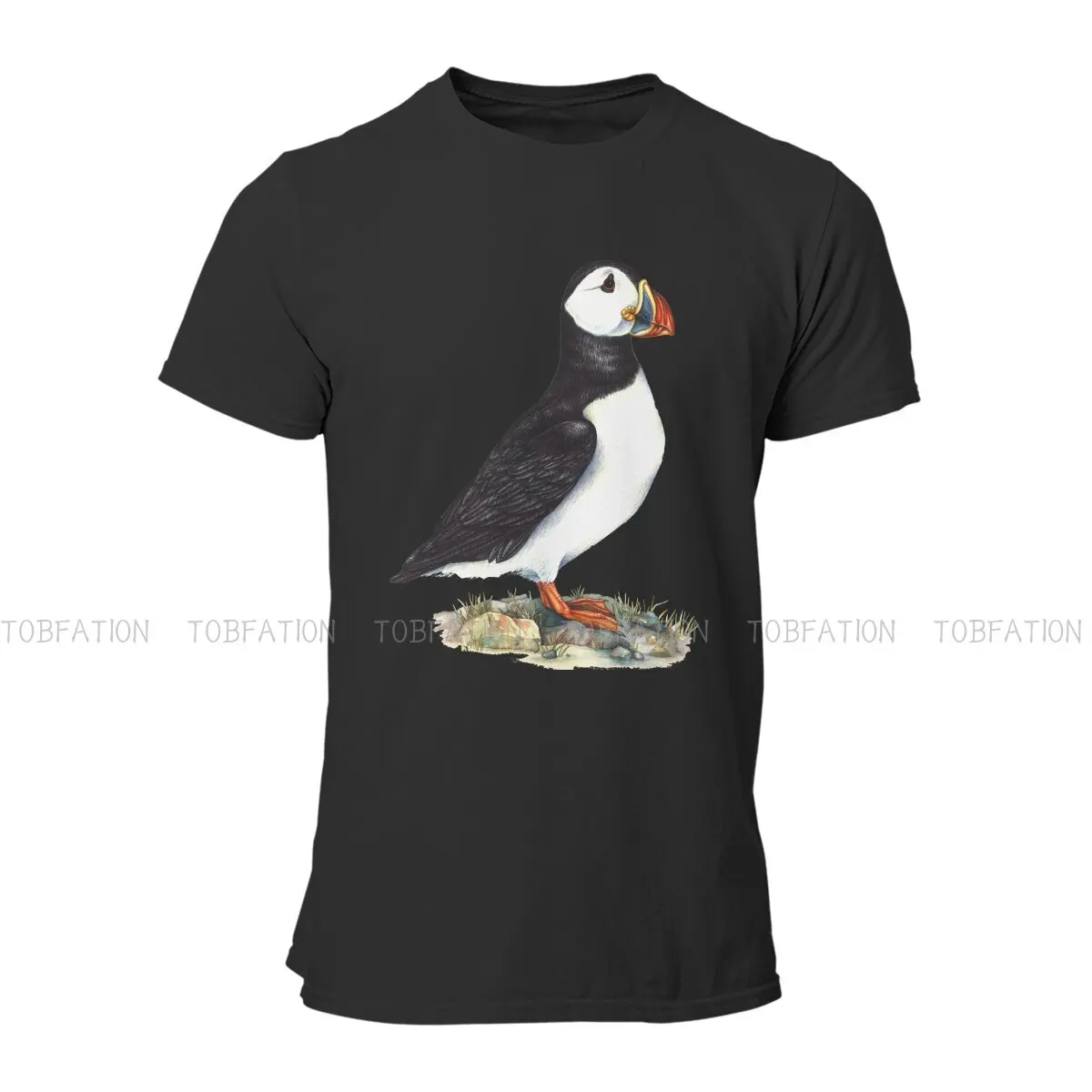 A Bird With A Colored Mouth  Round Collar TShirt Tufted Puffins Lunda Cirrhata A Rare Ornamental Bird Fabric Basic T Shirt Man's