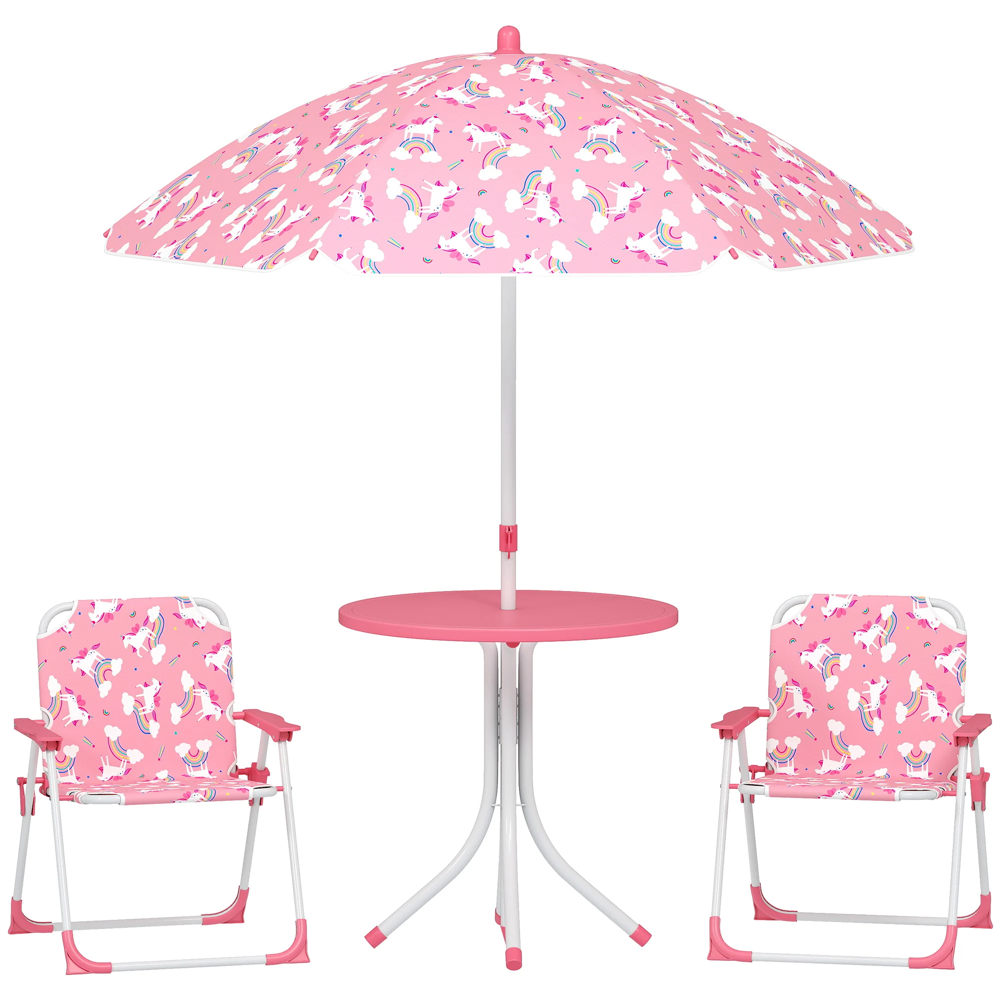 

Patio Table and Chair Set, Kids Garden Furniture with Umbrella, 4-Piece Bistro Set for Garden, Pink