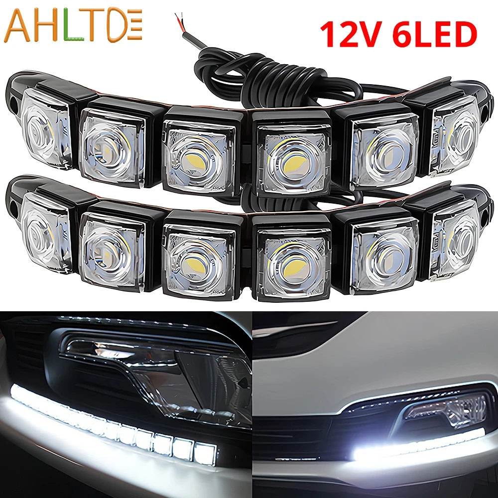 2 pezzi universale per auto LED DRL luce di marcia diurna flessibile 6LED bianco impermeabile guida fendinebbia lampade di avvertimento styling LED automatico