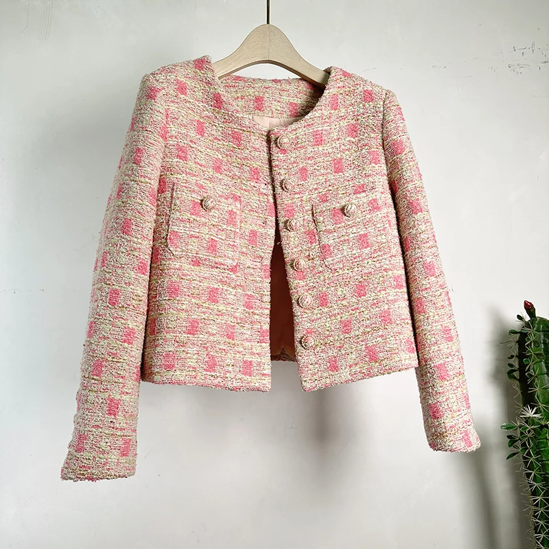 Di alta qualità di lusso Chic Vintage donna inverno autunno Tweed O collo monopetto manica lunga giacca di lana cappotto Outwear