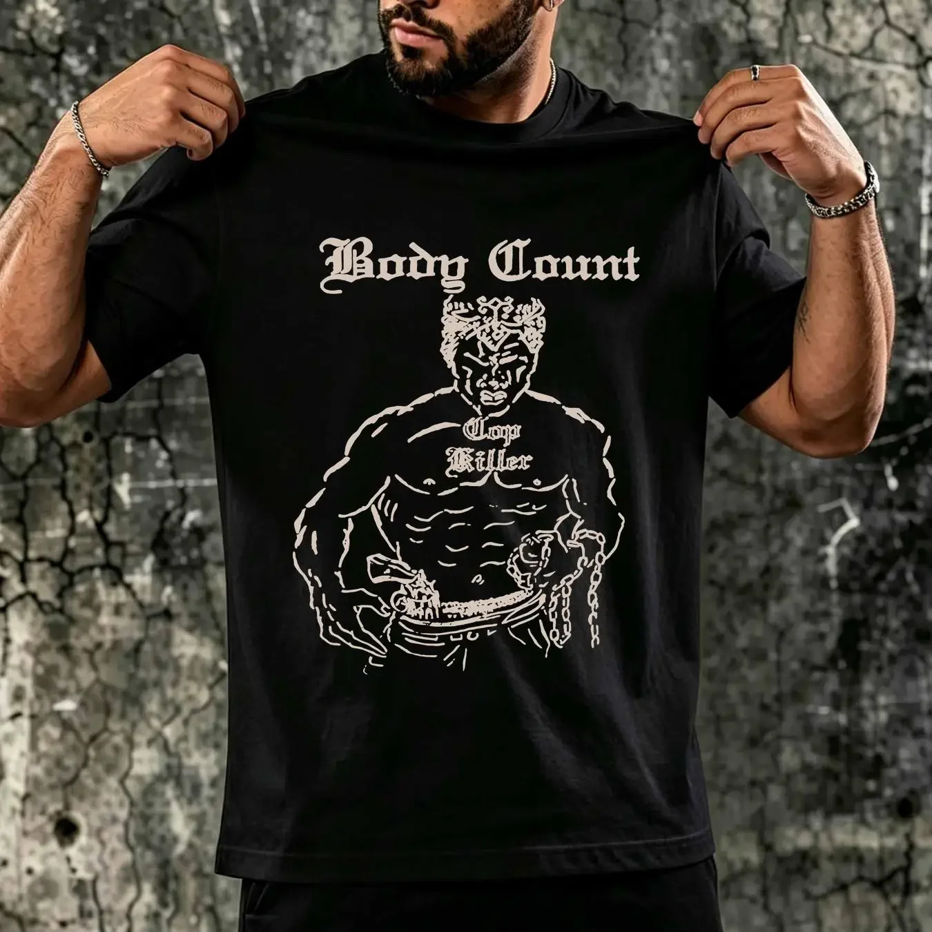 washed T Shirt Vintage Body Count Cop killer For Fans Black All Size FN821 vintage Washed fashion Stretched graphic Breathable