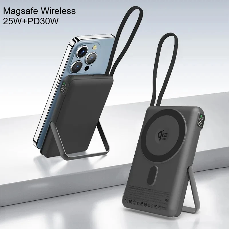 

2 in 1 Qi2.2 Power Bank 10000mAh: 25W Wireless & PD30W Fast Charger for MagSafe iPhone 16 /17 Pro Max, Samsung external battery